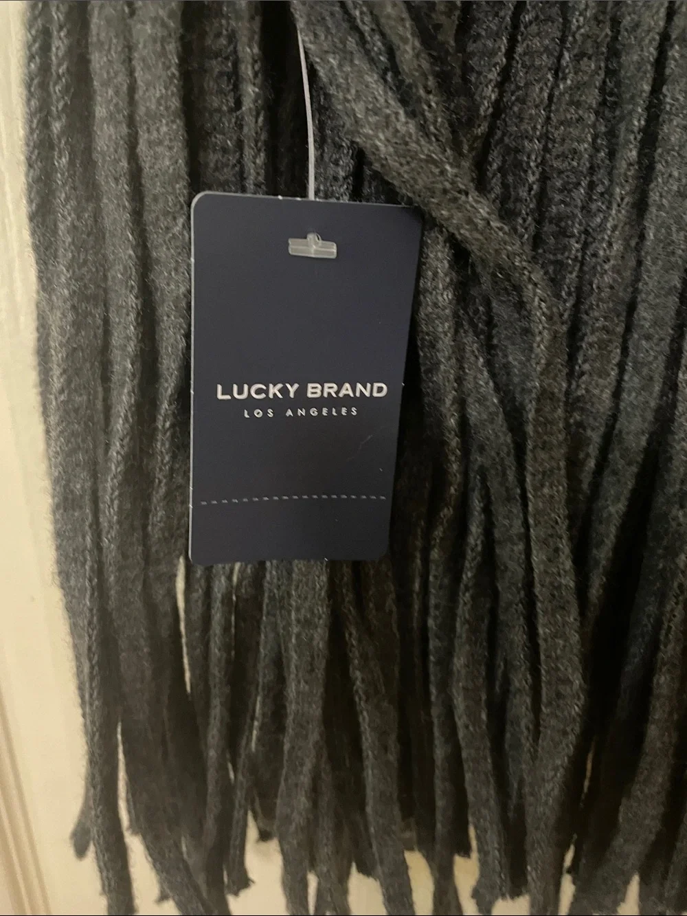 Lucky Brand NWT Dark Gray Knit Fringe Scarf
